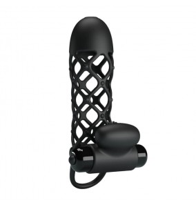 PRETTY LOVE - Fierce Men Vibrating Penis Sleeve With Ball Strap (L:13.5cm - D:3.6cm)